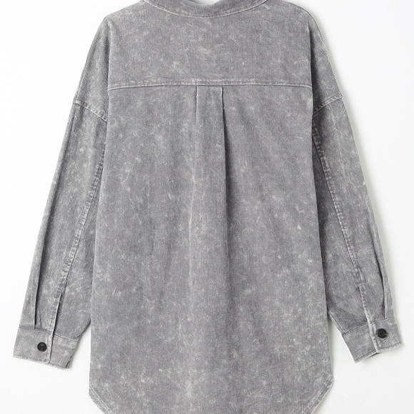 B084 Gray Vintage Distressed mineral Wash Oversized Shacket - Picture 3 of 3